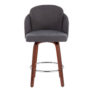 English Elm Contemporary Swivel Counter Stools with Walnut Legs Grey Upholstery and Chrome Footrest B202P291501