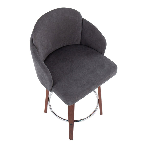 English Elm Contemporary Swivel Counter Stools with Walnut Legs Grey Upholstery and Chrome Footrest B202P291501