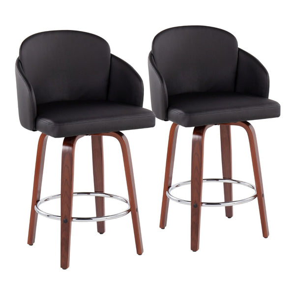 English Elm Contemporary Swivel Counterstools with Walnut Legs Faux Leather Seats Chrome Footrest B202P291502