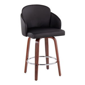 English Elm Contemporary Swivel Counterstools with Walnut Legs Faux Leather Seats Chrome Footrest B202P291502