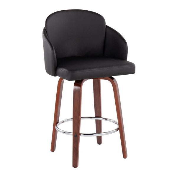 English Elm Contemporary Swivel Counterstools with Walnut Legs Faux Leather Seats Chrome Footrest B202P291502