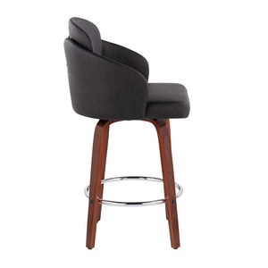 English Elm Contemporary Swivel Counterstools with Walnut Legs Faux Leather Seats Chrome Footrest B202P291502