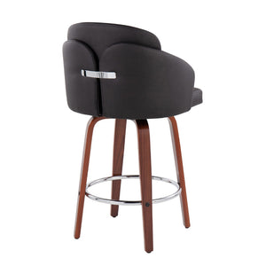 English Elm Contemporary Swivel Counterstools with Walnut Legs Faux Leather Seats Chrome Footrest B202P291502