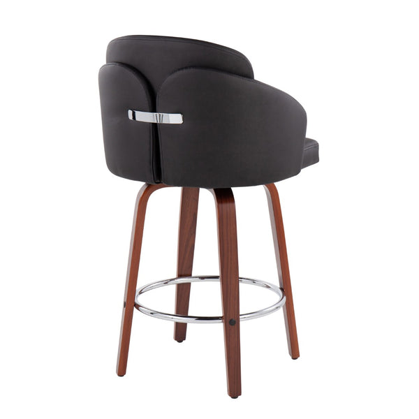 English Elm Contemporary Swivel Counterstools with Walnut Legs Faux Leather Seats Chrome Footrest B202P291502