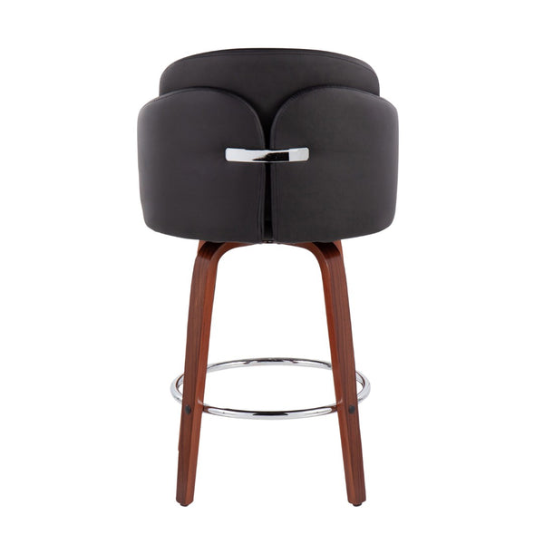 English Elm Contemporary Swivel Counterstools with Walnut Legs Faux Leather Seats Chrome Footrest B202P291502