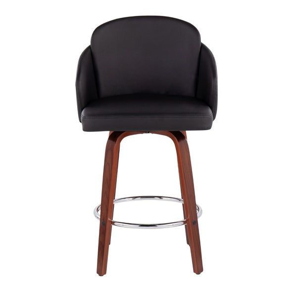 English Elm Contemporary Swivel Counterstools with Walnut Legs Faux Leather Seats Chrome Footrest B202P291502