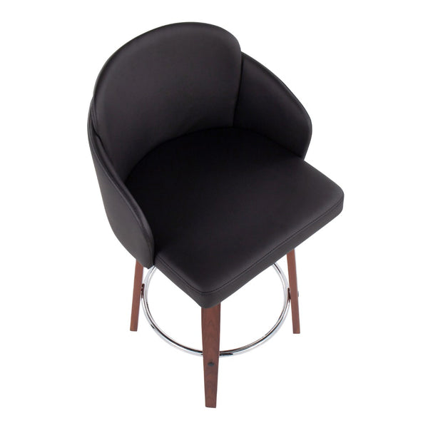 English Elm Contemporary Swivel Counterstools with Walnut Legs Faux Leather Seats Chrome Footrest B202P291502