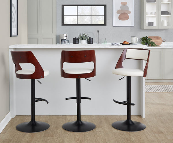 English Elm Contemporary Swivel Barstool Set of 2 Faux Leather Seat Cherry Wood Metal Base White B202P291509
