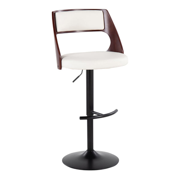 English Elm Contemporary Swivel Barstool Set of 2 Faux Leather Seat Cherry Wood Metal Base White B202P291509