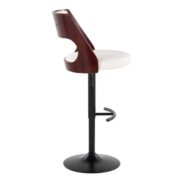 English Elm Contemporary Swivel Barstool Set of 2 Faux Leather Seat Cherry Wood Metal Base White B202P291509