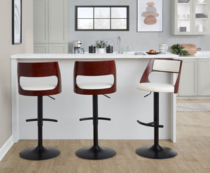 English Elm Contemporary Swivel Barstool Set of 2 Faux Leather Seat Cherry Wood Metal Base White B202P291509