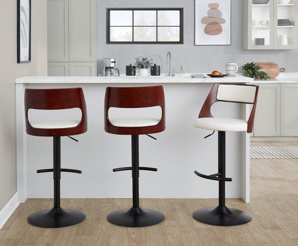 English Elm Contemporary Swivel Barstool Set of 2 Faux Leather Seat Cherry Wood Metal Base White B202P291509