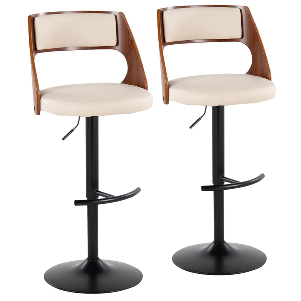 English Elm Contemporary Swivel Barstool Set of 2 Faux Leather Seat Cherry Wood Metal Base Cream B202P291511