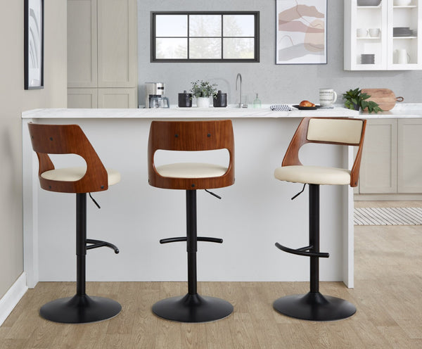 English Elm Contemporary Swivel Barstool Set of 2 Faux Leather Seat Cherry Wood Metal Base Cream B202P291511