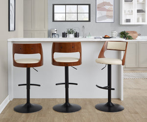 English Elm Contemporary Swivel Barstool Set of 2 Faux Leather Seat Cherry Wood Metal Base Cream B202P291511