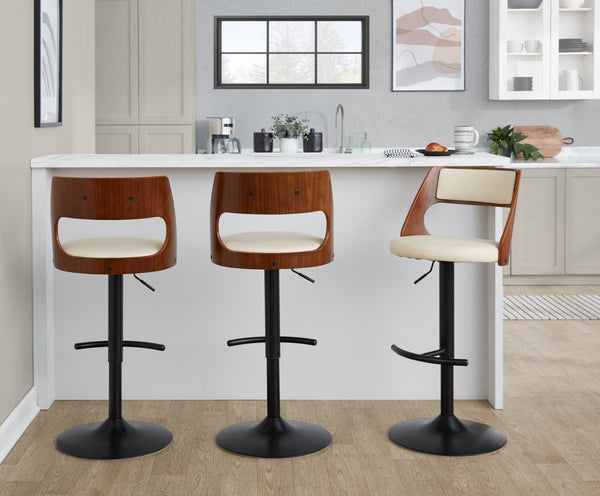 English Elm Contemporary Swivel Barstool Set of 2 Faux Leather Seat Cherry Wood Metal Base Cream B202P291511