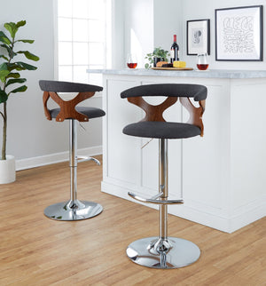 English Elm Mid-Century Swivel Adjustable Barstools with Walnut Accents and Chrome Base Set of 2 Charcoal B202P291516