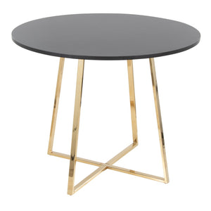 English Elm 1 Round Glam Dining Table with Gold Sculptural Base for Intimate Modern Spaces Black B202P291531