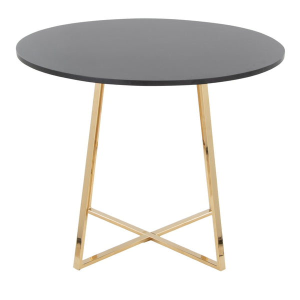 English Elm 1 Round Glam Dining Table with Gold Sculptural Base for Intimate Modern Spaces Black B202P291531
