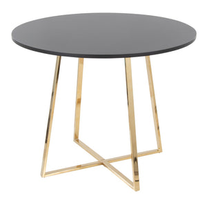 English Elm 1 Round Glam Dining Table with Gold Sculptural Base for Intimate Modern Spaces Black B202P291531