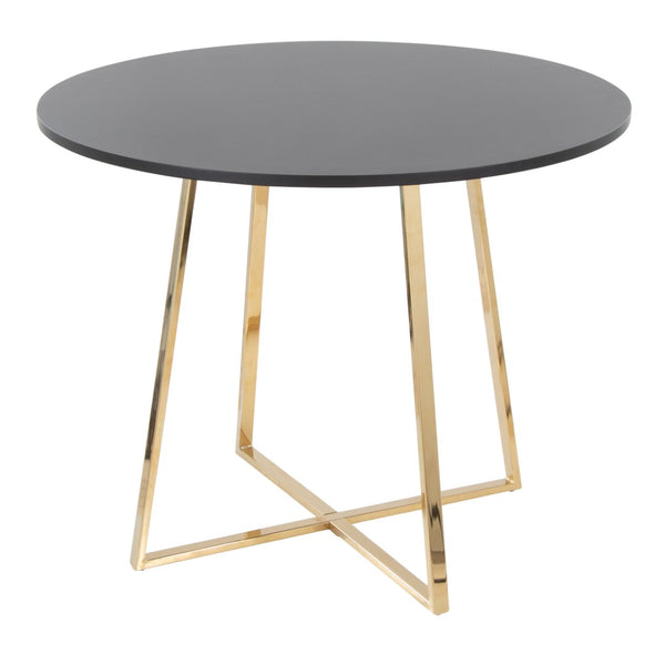 English Elm 1 Round Glam Dining Table with Gold Sculptural Base for Intimate Modern Spaces Black B202P291531