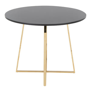 English Elm 1 Round Glam Dining Table with Gold Sculptural Base for Intimate Modern Spaces Black B202P291531