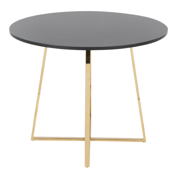 English Elm 1 Round Glam Dining Table with Gold Sculptural Base for Intimate Modern Spaces Black B202P291531