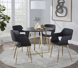 English Elm 1 Round Glam Dining Table with Gold Sculptural Base for Intimate Modern Spaces Black B202P291531