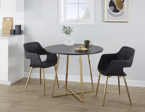 English Elm 1 Round Glam Dining Table with Gold Sculptural Base for Intimate Modern Spaces Black B202P291531