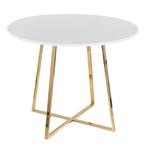 English Elm 1 Round Glam Dining Table with Gold Sculptural Base for Intimate Modern Spaces White B202P291532