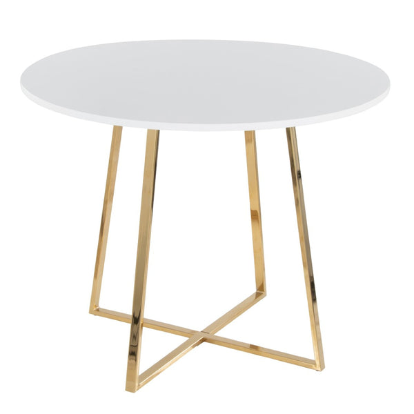 English Elm 1 Round Glam Dining Table with Gold Sculptural Base for Intimate Modern Spaces White B202P291532