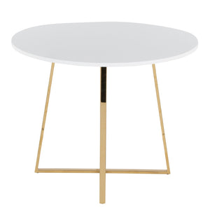 English Elm 1 Round Glam Dining Table with Gold Sculptural Base for Intimate Modern Spaces White B202P291532