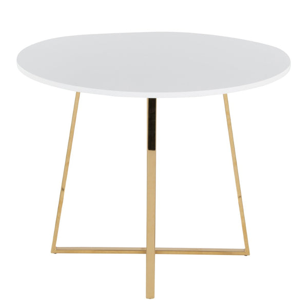 English Elm 1 Round Glam Dining Table with Gold Sculptural Base for Intimate Modern Spaces White B202P291532