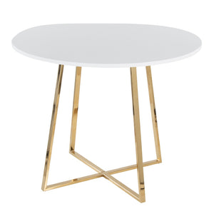 English Elm 1 Round Glam Dining Table with Gold Sculptural Base for Intimate Modern Spaces White B202P291532