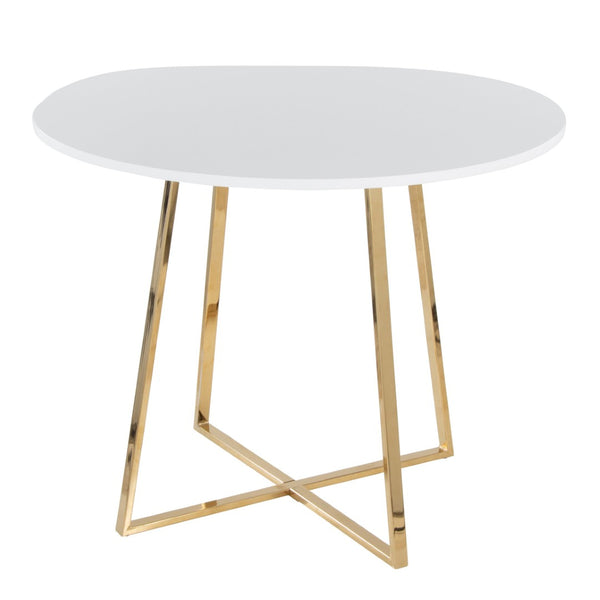 English Elm 1 Round Glam Dining Table with Gold Sculptural Base for Intimate Modern Spaces White B202P291532