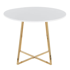 English Elm 1 Round Glam Dining Table with Gold Sculptural Base for Intimate Modern Spaces White B202P291532