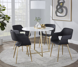 English Elm 1 Round Glam Dining Table with Gold Sculptural Base for Intimate Modern Spaces White B202P291532