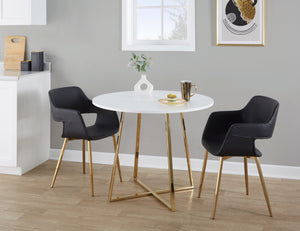 English Elm 1 Round Glam Dining Table with Gold Sculptural Base for Intimate Modern Spaces White B202P291532