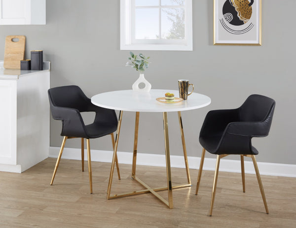 English Elm 1 Round Glam Dining Table with Gold Sculptural Base for Intimate Modern Spaces White B202P291532