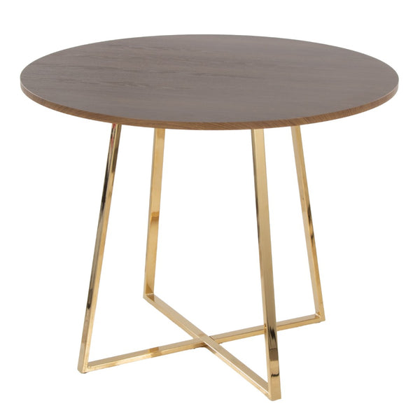 English Elm 1 Round Glam Dining Table with Gold Sculptural Base for Intimate Modern Spaces Walnut B202P291533
