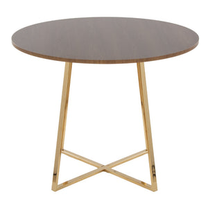 English Elm 1 Round Glam Dining Table with Gold Sculptural Base for Intimate Modern Spaces Walnut B202P291533
