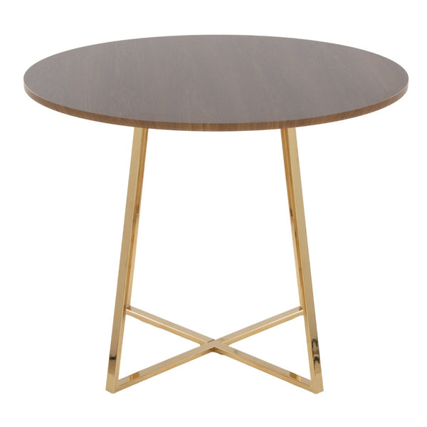 English Elm 1 Round Glam Dining Table with Gold Sculptural Base for Intimate Modern Spaces Walnut B202P291533