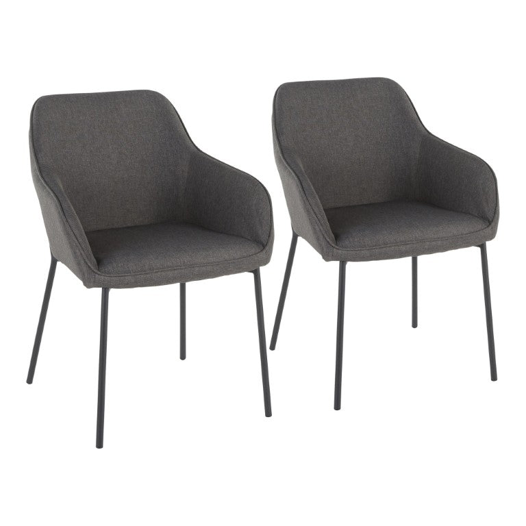 English Elm Dining Chair Set of 2 with Powder Coated Frame and Charcoal Upholstered Seat B202P471346