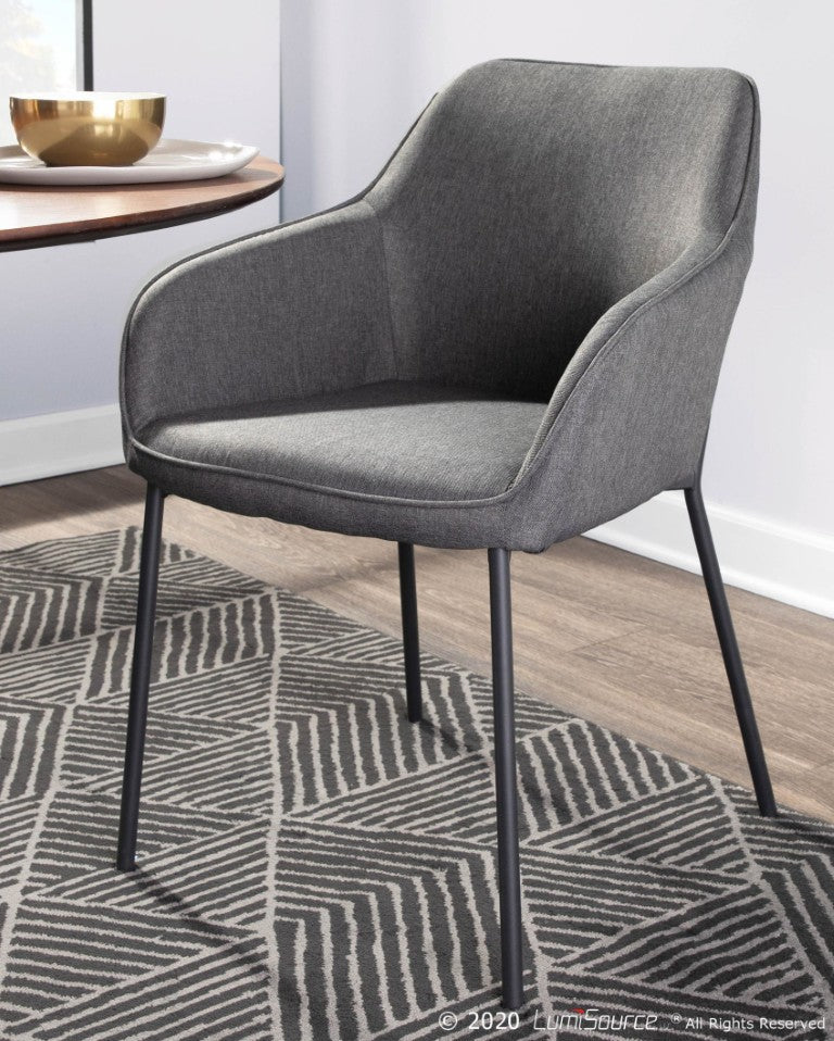 English Elm Dining Chair Set of 2 with Powder Coated Frame and Charcoal Upholstered Seat B202P471346