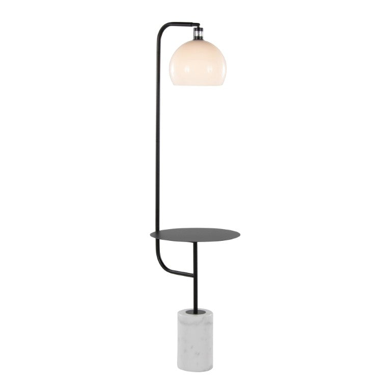 English Elm Metal Floor Lamp with Marble Base Glass Shade and Built-In Shelf for Living Room B202P471655