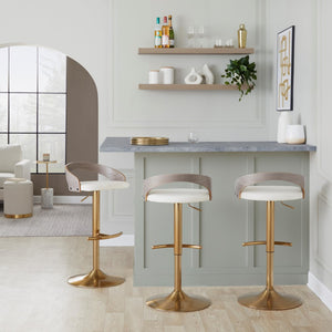 English Elm Adjustable Faux Leather Swivel Barstool Set of Three with Gold Metal Base B202P473635