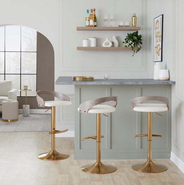 English Elm Adjustable Faux Leather Swivel Barstool Set of Three with Gold Metal Base B202P473635