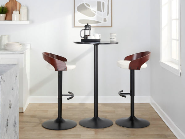 English Elm Adjustable Faux Leather Barstools Set of Three with Swivel Seat and Matte Black Metal Base Chrome - A B202P473636
