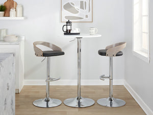 English Elm Adjustable Backless Barstool Set of Three with Faux Leather Seat and Chrome Swivel Base Light Grey B202P473644