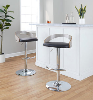 English Elm Adjustable Backless Barstool Set of Three with Faux Leather Seat and Chrome Swivel Base Light Grey B202P473644